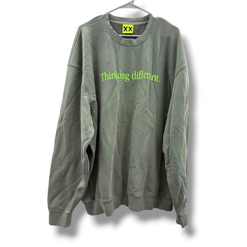 SUPERVSN Thinking Different Sweatshirt Mens XL Olive Green Graphic Crewneck Logo
